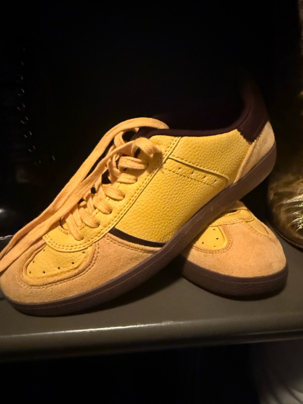 Zara Yellow and Brown Low-Top Lace-Up Sneakers